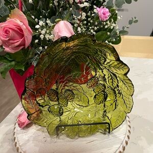 Elegant Green Glass Leaf Bowl
